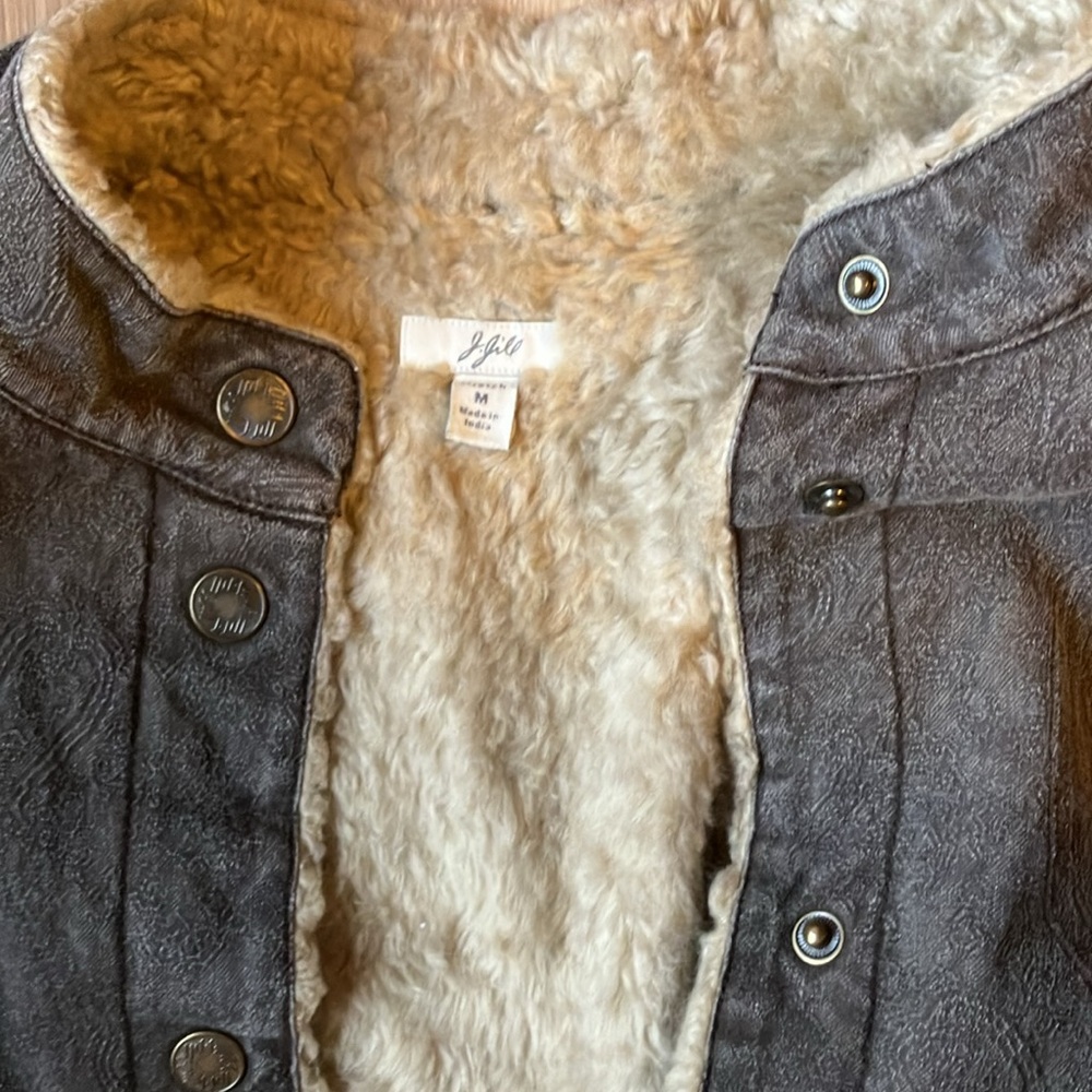 J Jill  Faux  Fur lined Vest Gray Jacket Pockets Women M - Picture 5 of 6